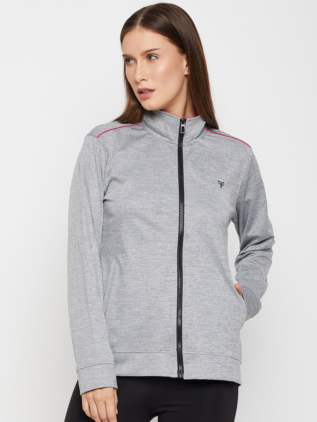 

POKER High Neck Long Sleeves Front-Open Sweatshirt, Grey