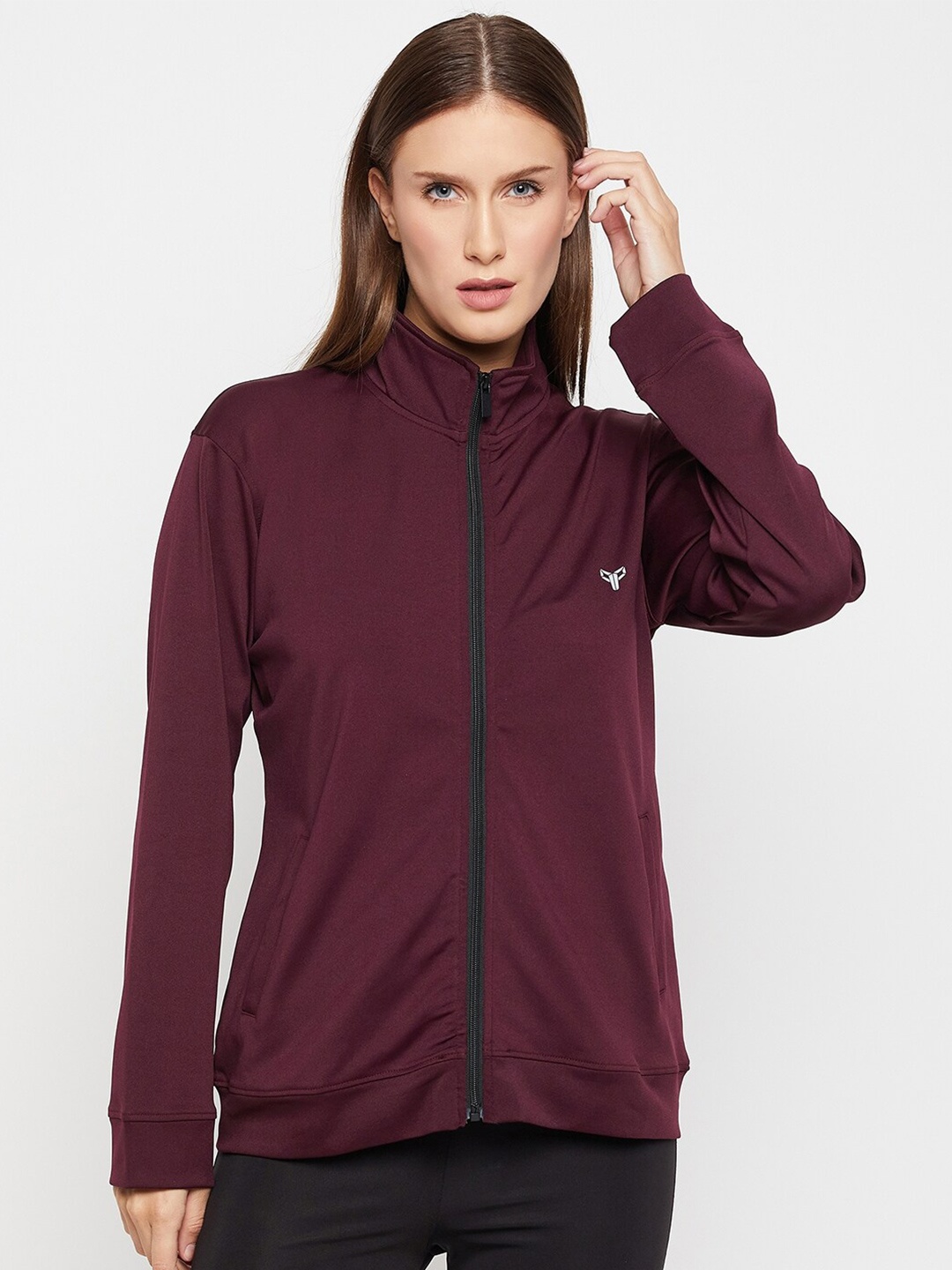 

POKER Long Sleeves Front-Open Sweatshirt, Burgundy