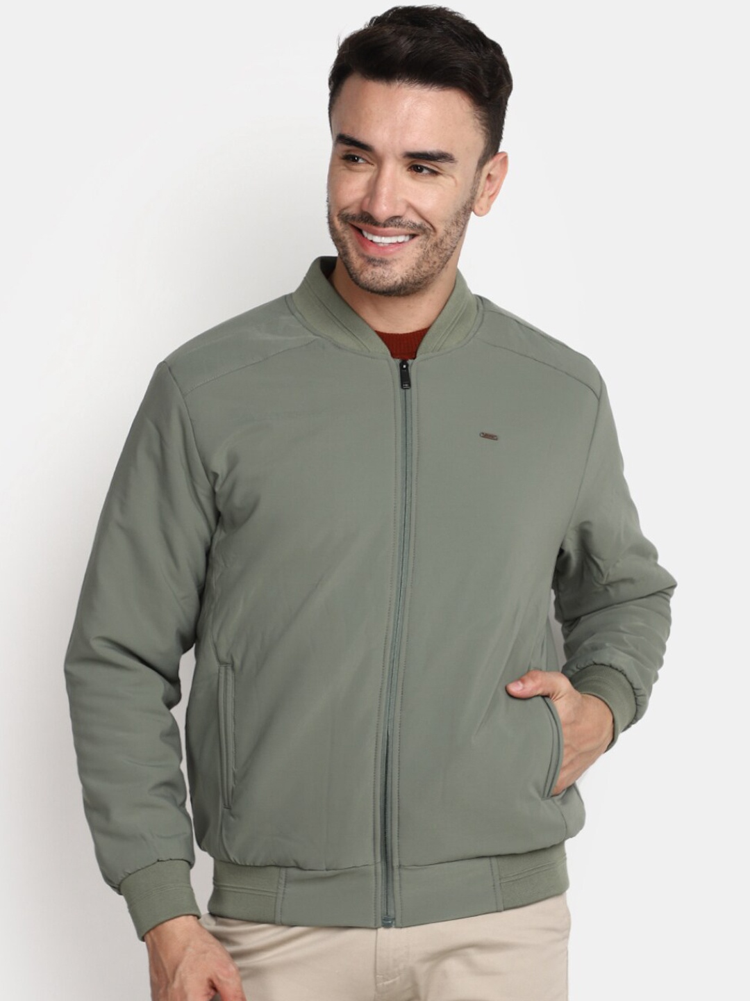 

V-Mart Stand Collar Bomber Jacket, Green