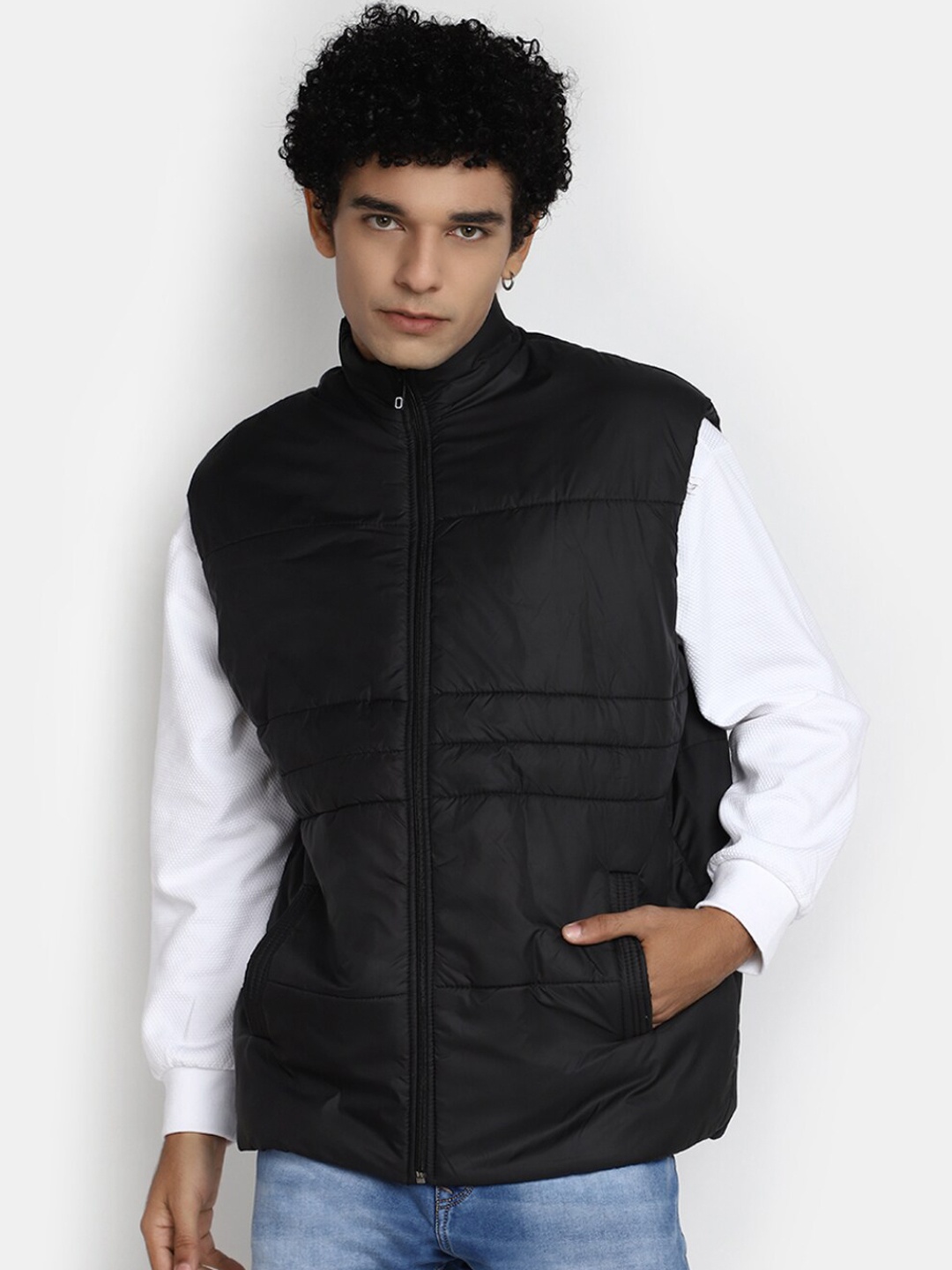 

V-Mart Mock Collar Cotton Padded Jacket, Black