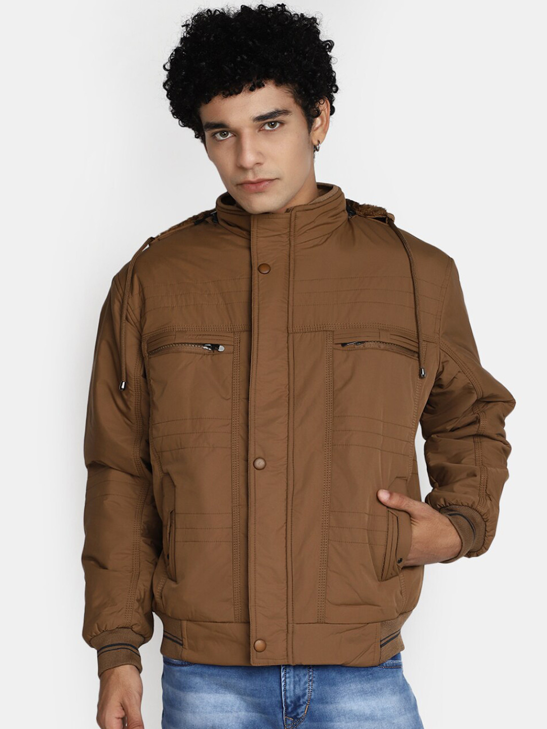 

V-Mart Hooded Zip Detail Cotton Tailored Jacket, Khaki