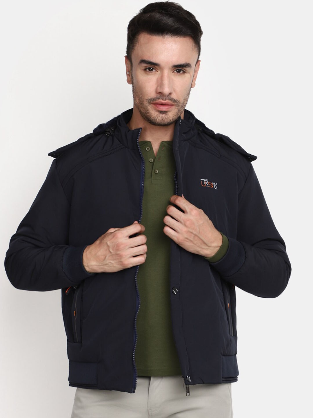 

V-Mart Mock Collar Hooded Sporty Jacket, Blue