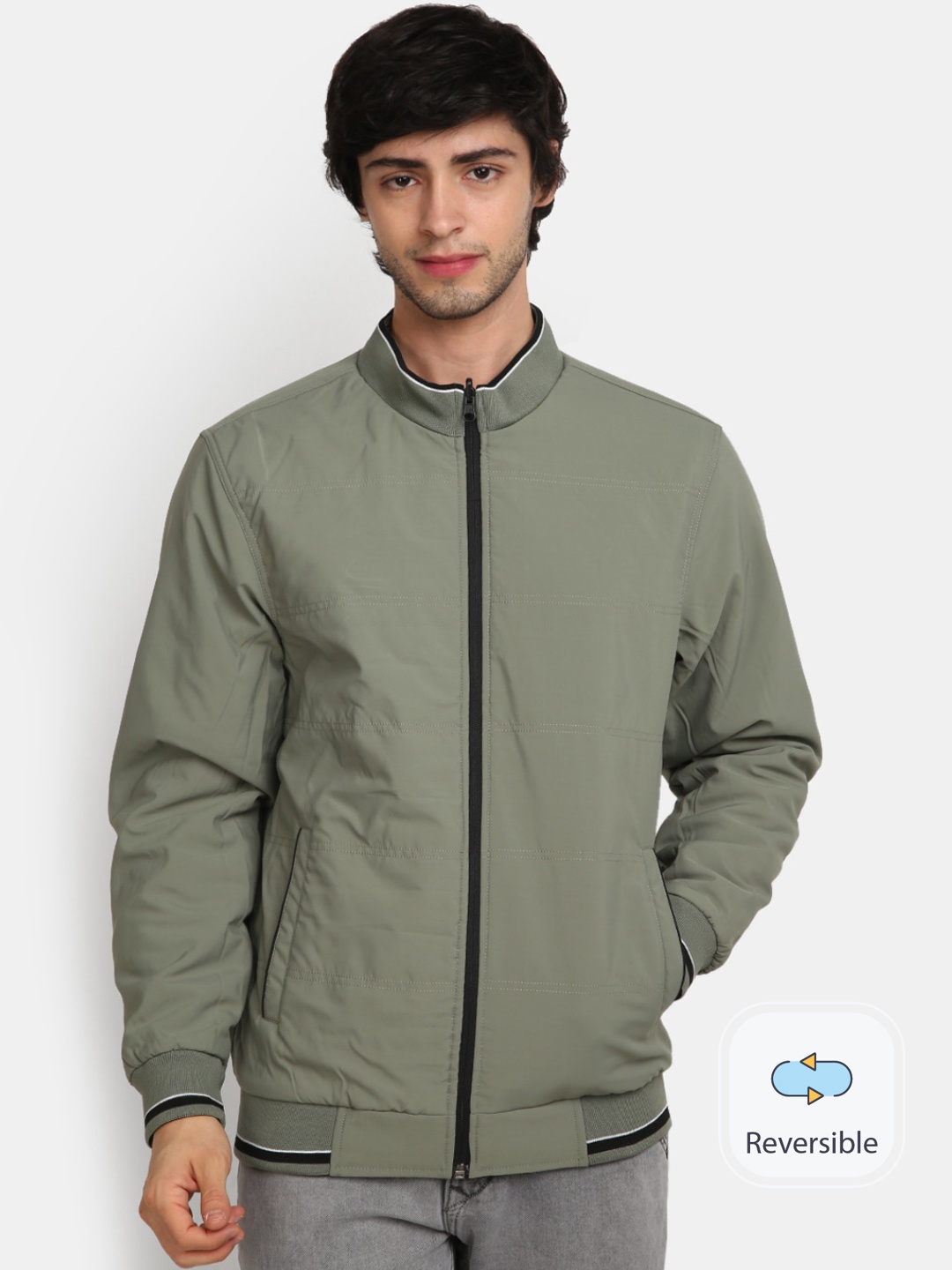 

V-Mart Mock Collar Cotton Cotton Bomber Jacket, Green