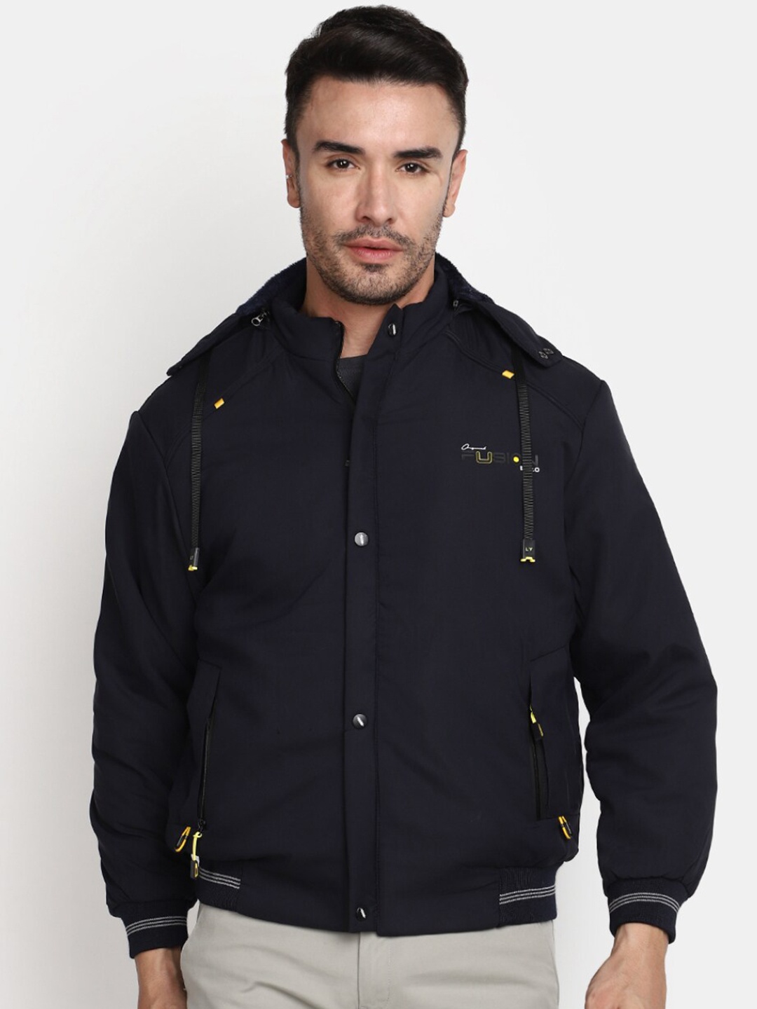 

V-Mart Hooded Zip Detail Cotton Tailored Jacket, Navy blue