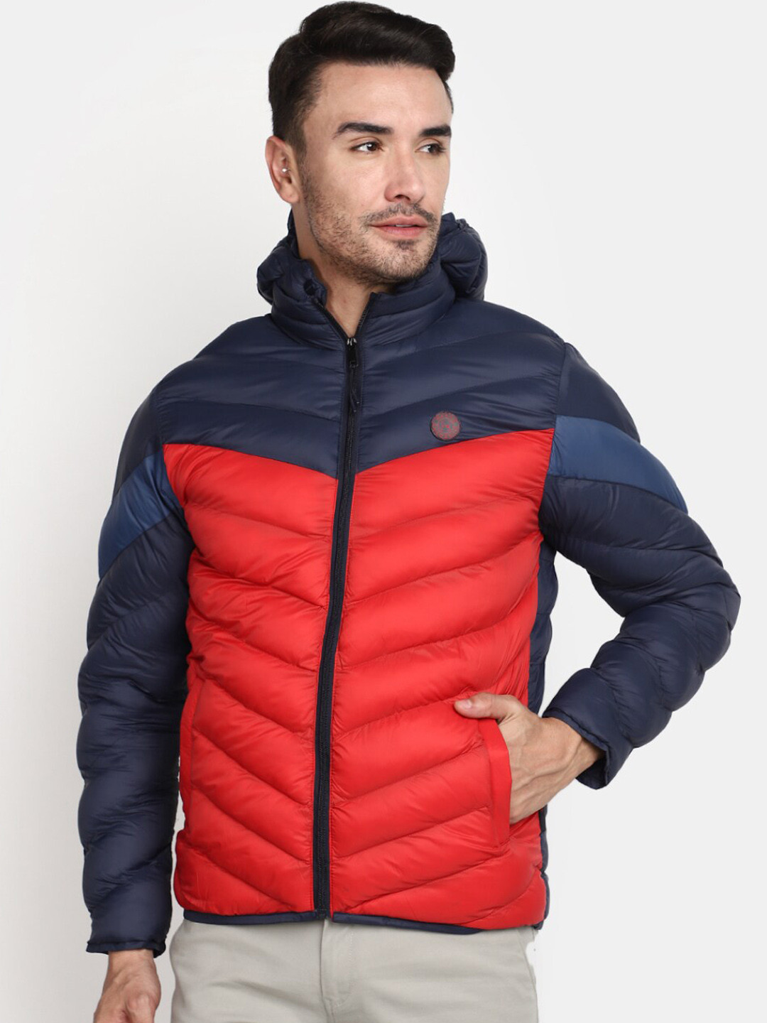

V-Mart Colourblocked Hooded Cotton Puffer Jacket, Navy blue