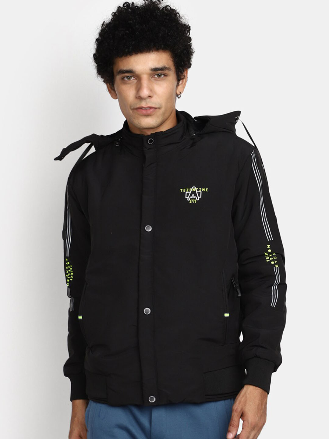 

V-Mart Hooded Cotton Bomber Jacket, Black