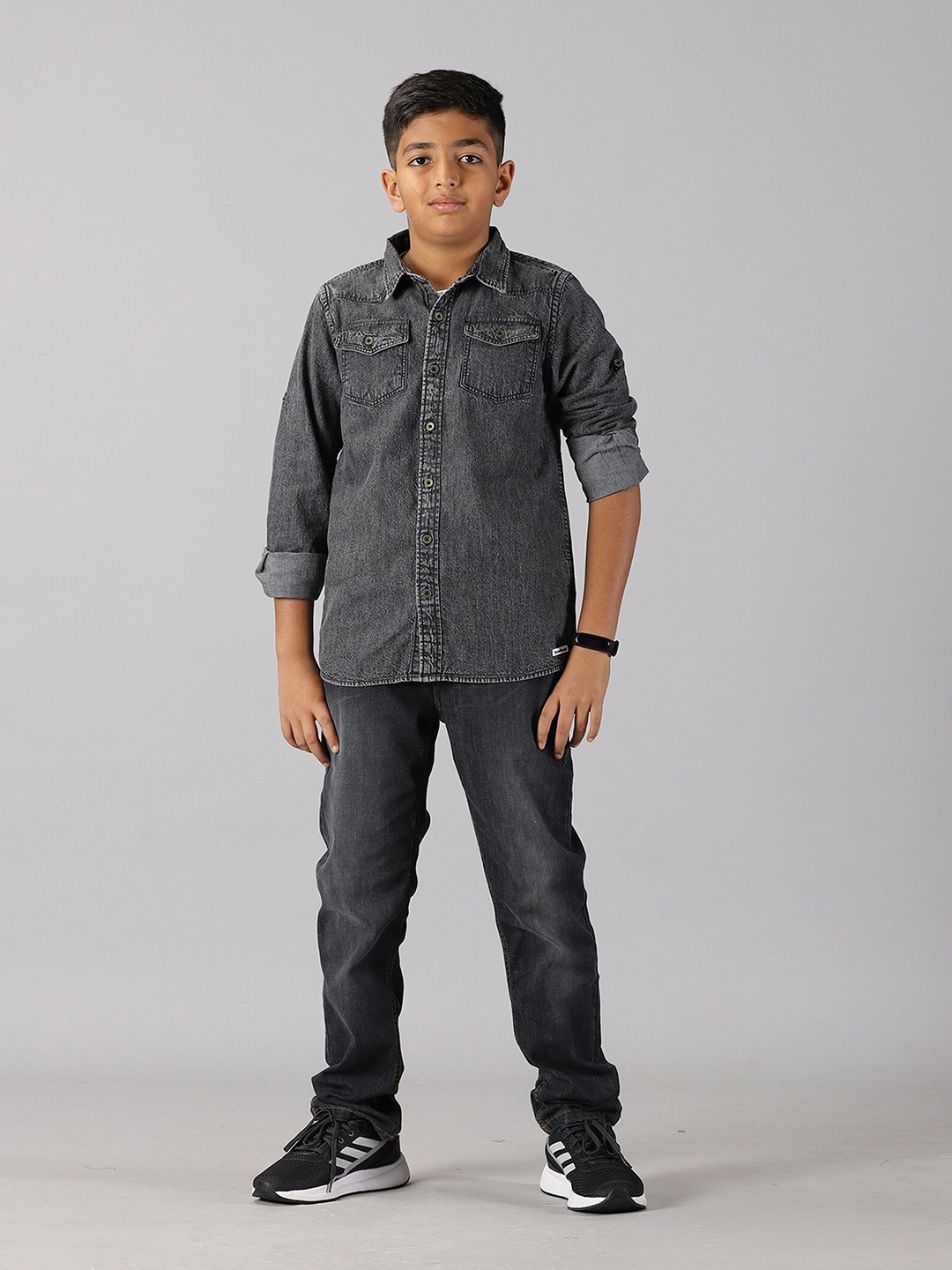 

KiddoPanti Boys Denim Shirt With Trouser, Black