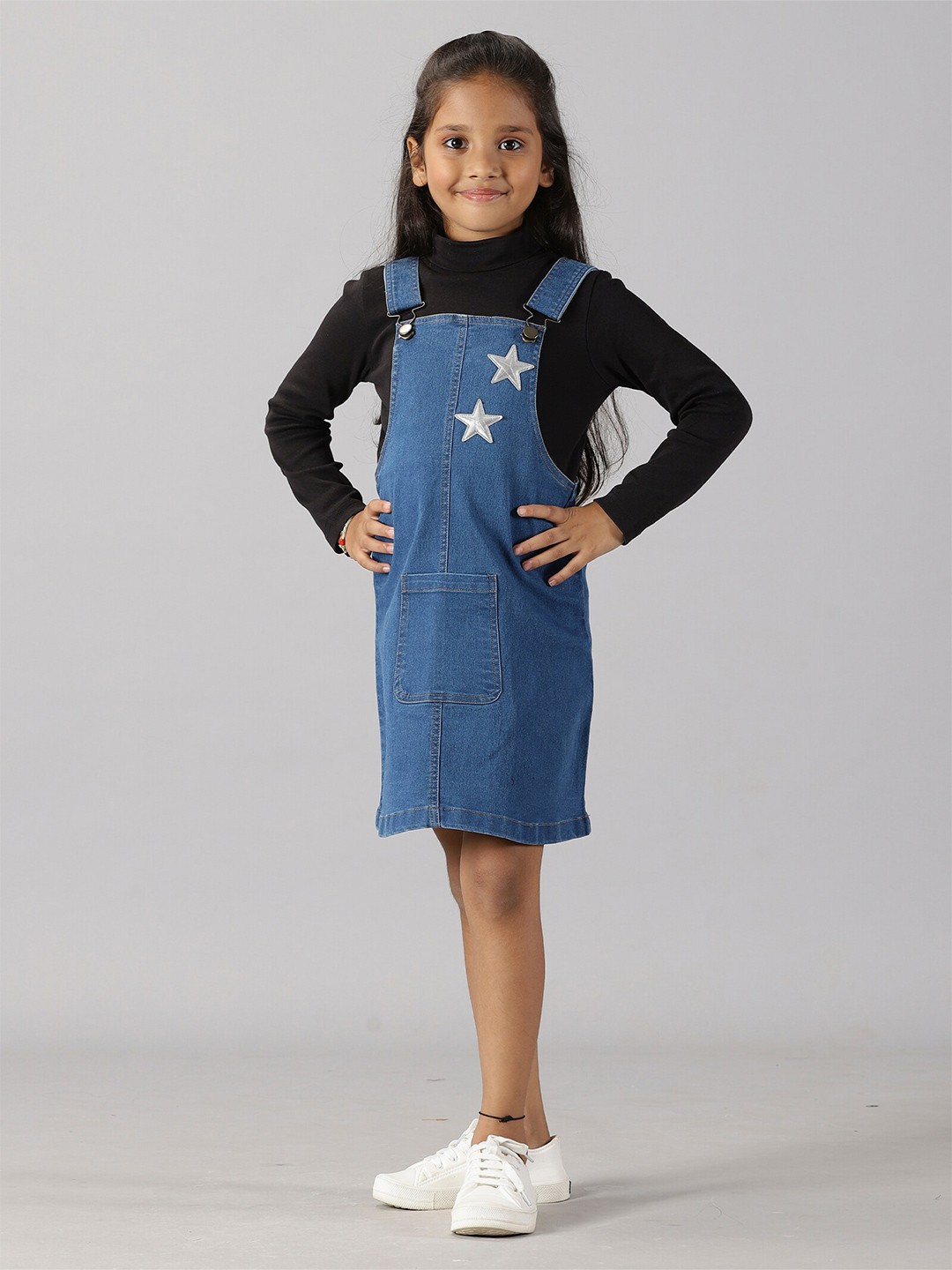 

KiddoPanti Denim Skirt Dungaree Comes With T-shirt, Blue