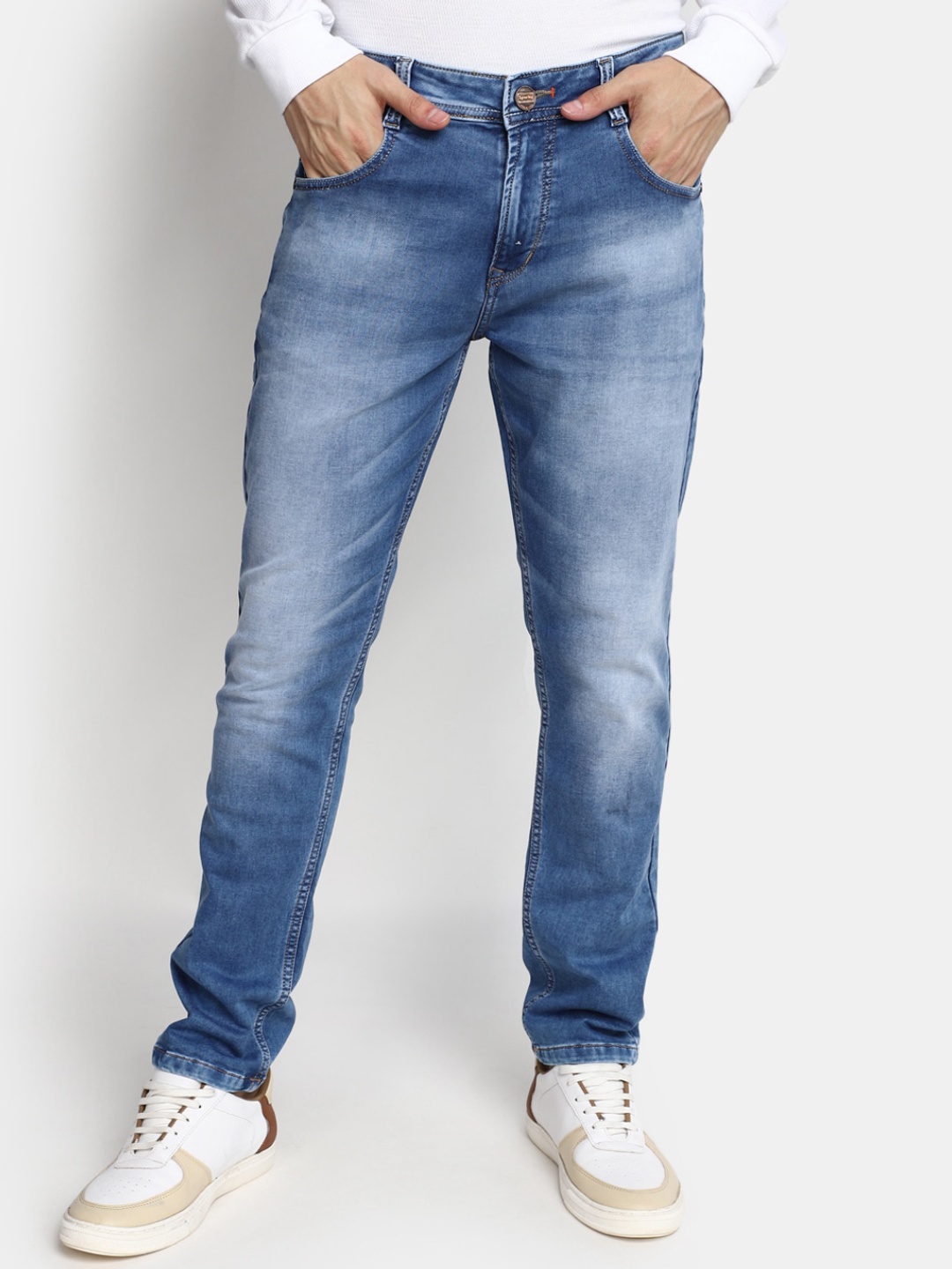 

V-Mart Men Slim Fit Mid-Rise Heavy Fade Cotton Jeans, Blue