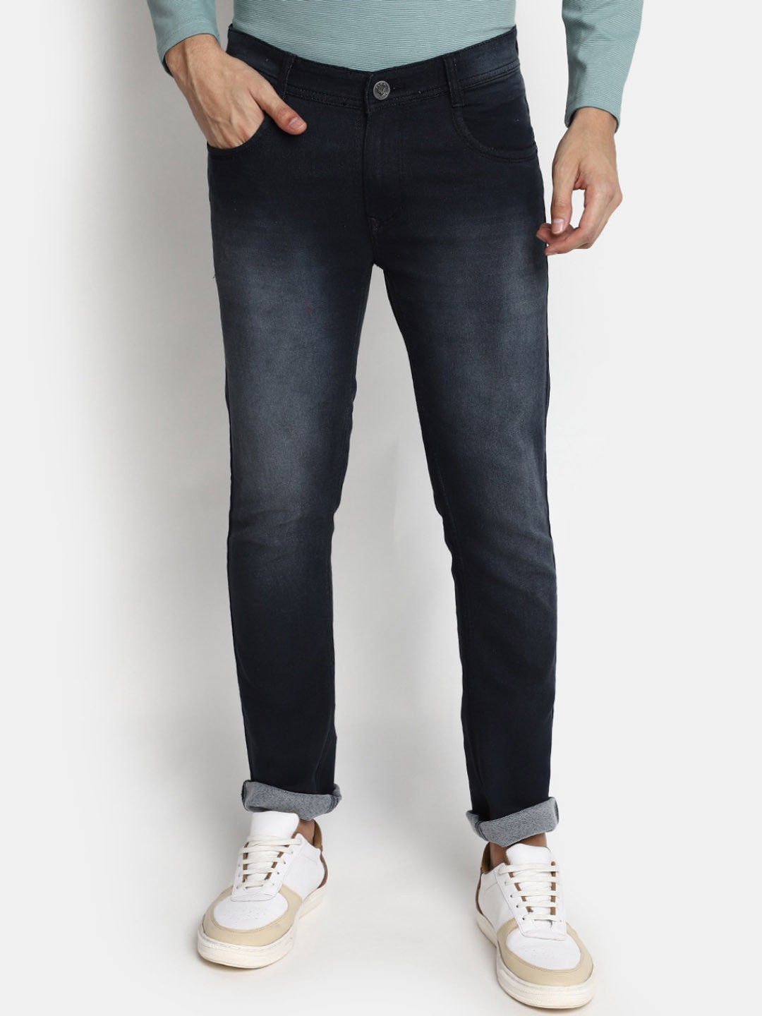 

V-Mart Men Slim Fit Heavy Fade Clean Look Cotton Jeans, Grey