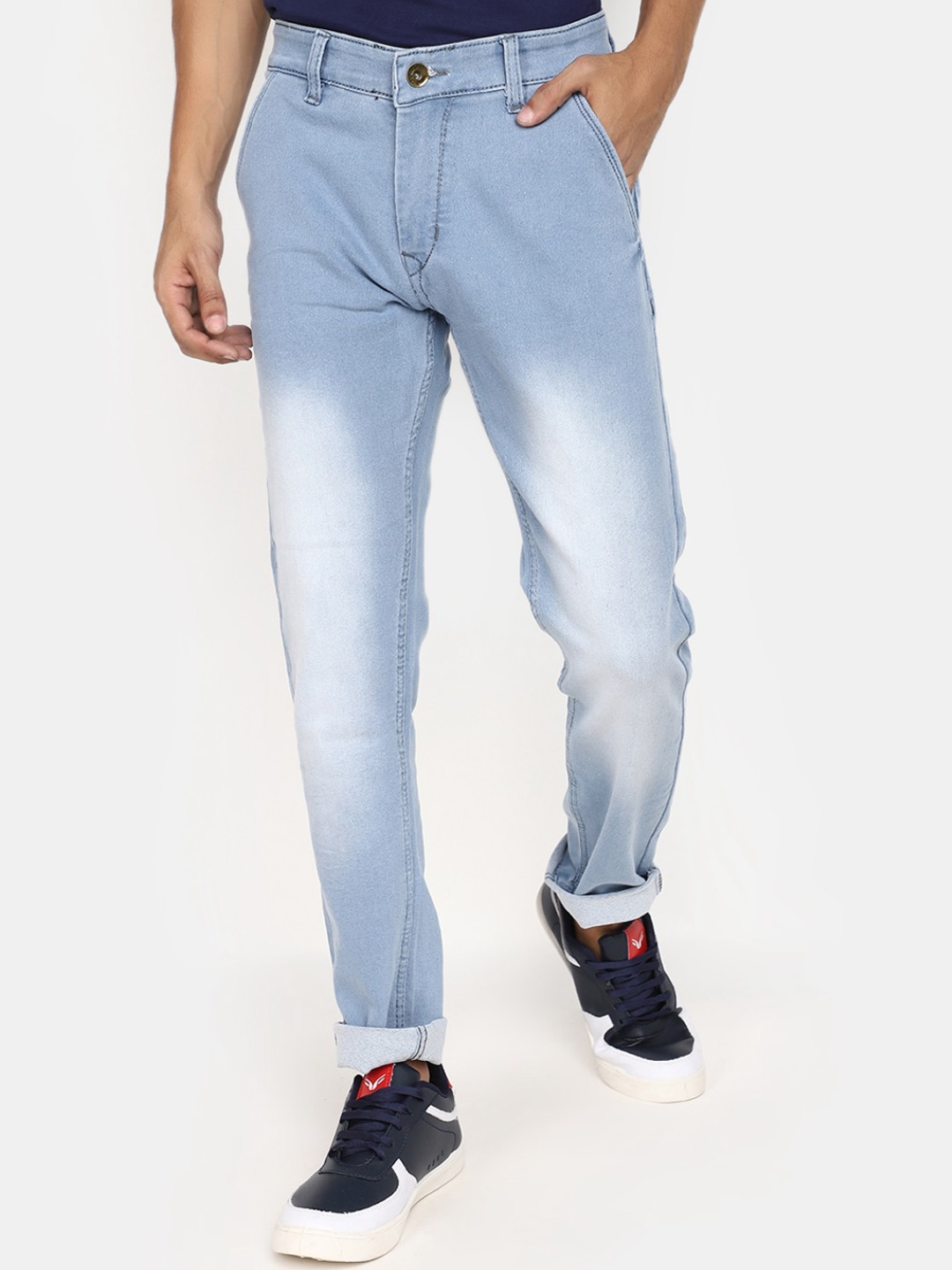 

V-Mart Men Slim Fit Heavy Fade Clean Look Cotton Jeans, Blue