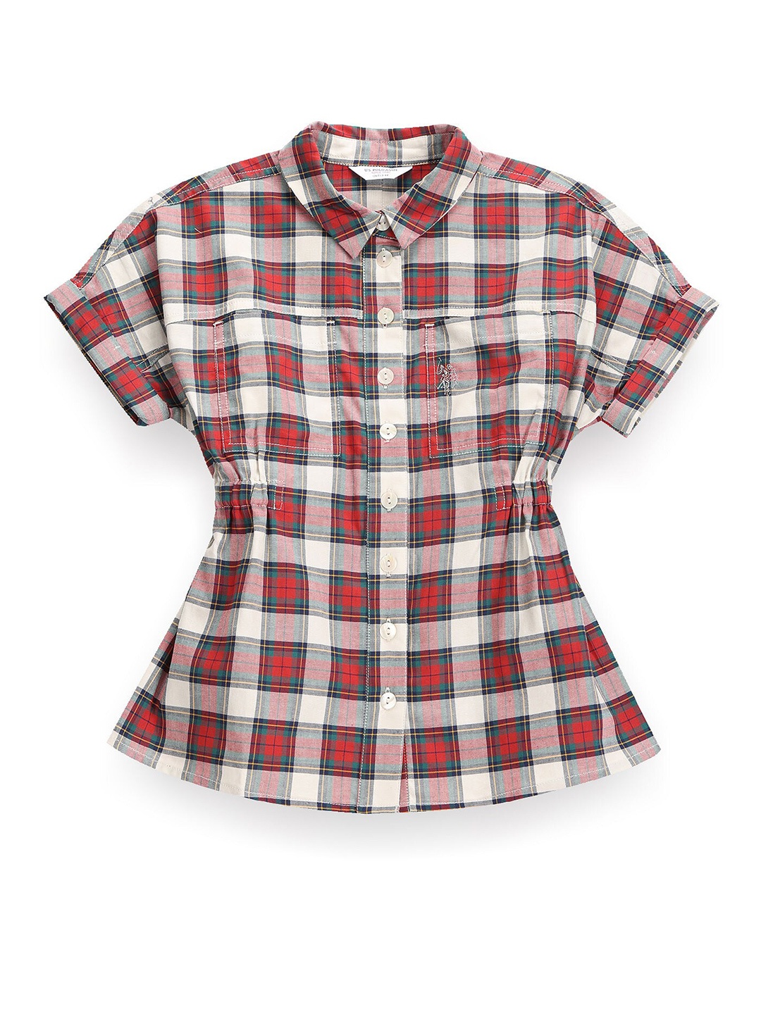 

U.S. Polo Assn. Kids Girls Checked Shirt Collar Cotton Shirt Dress, Red