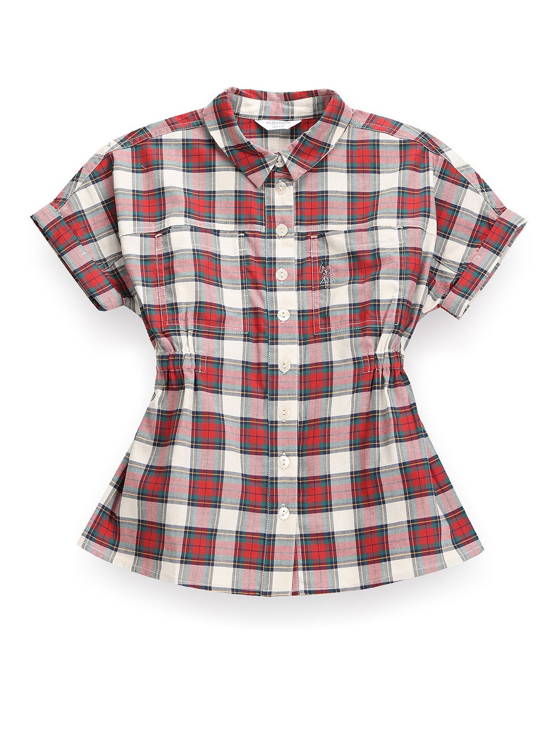 

U.S. Polo Assn. Kids Girls Checked Shirt Collar Cotton Shirt Dress, Red