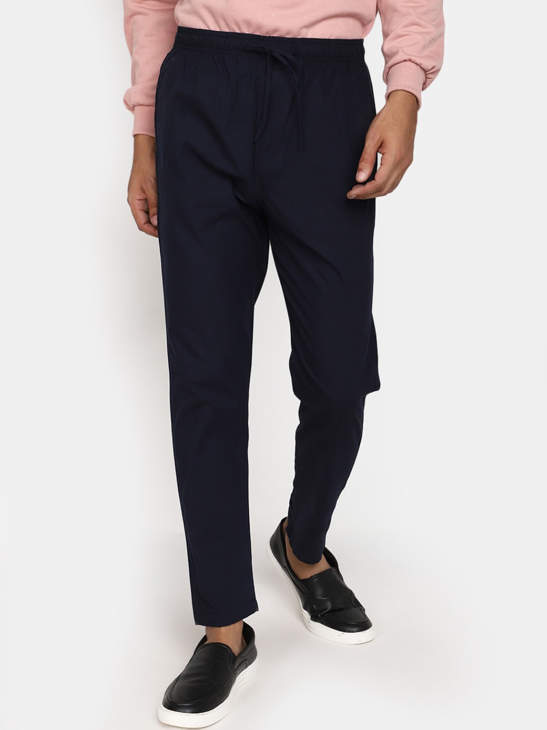 

V-Mart Men Mid-Rise Cotton Track Pants, Navy blue