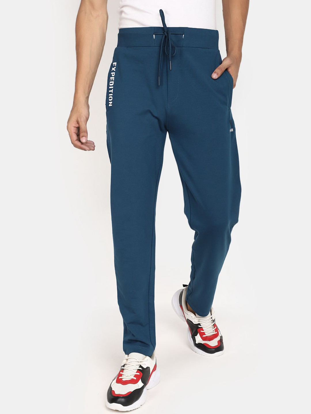 

V-Mart Men Cotton Mid Rise Track Pant, Blue