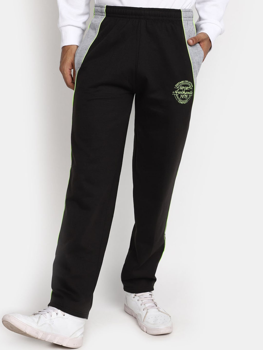 

V-Mart Men Cotton Mid-Rise Track Pants, Black