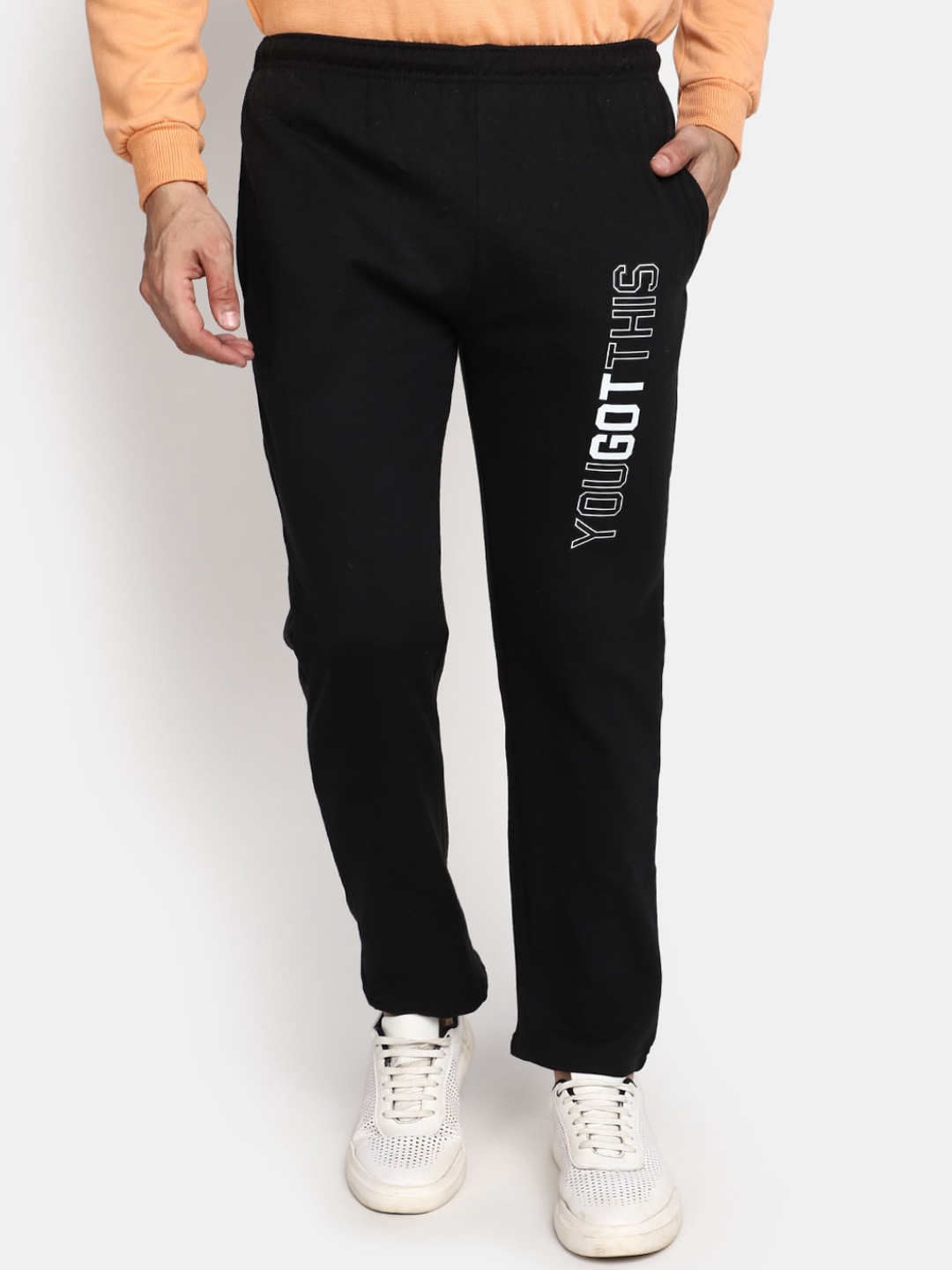 

V-Mart Men Typography Printed Mid Rise Track Pants, Black