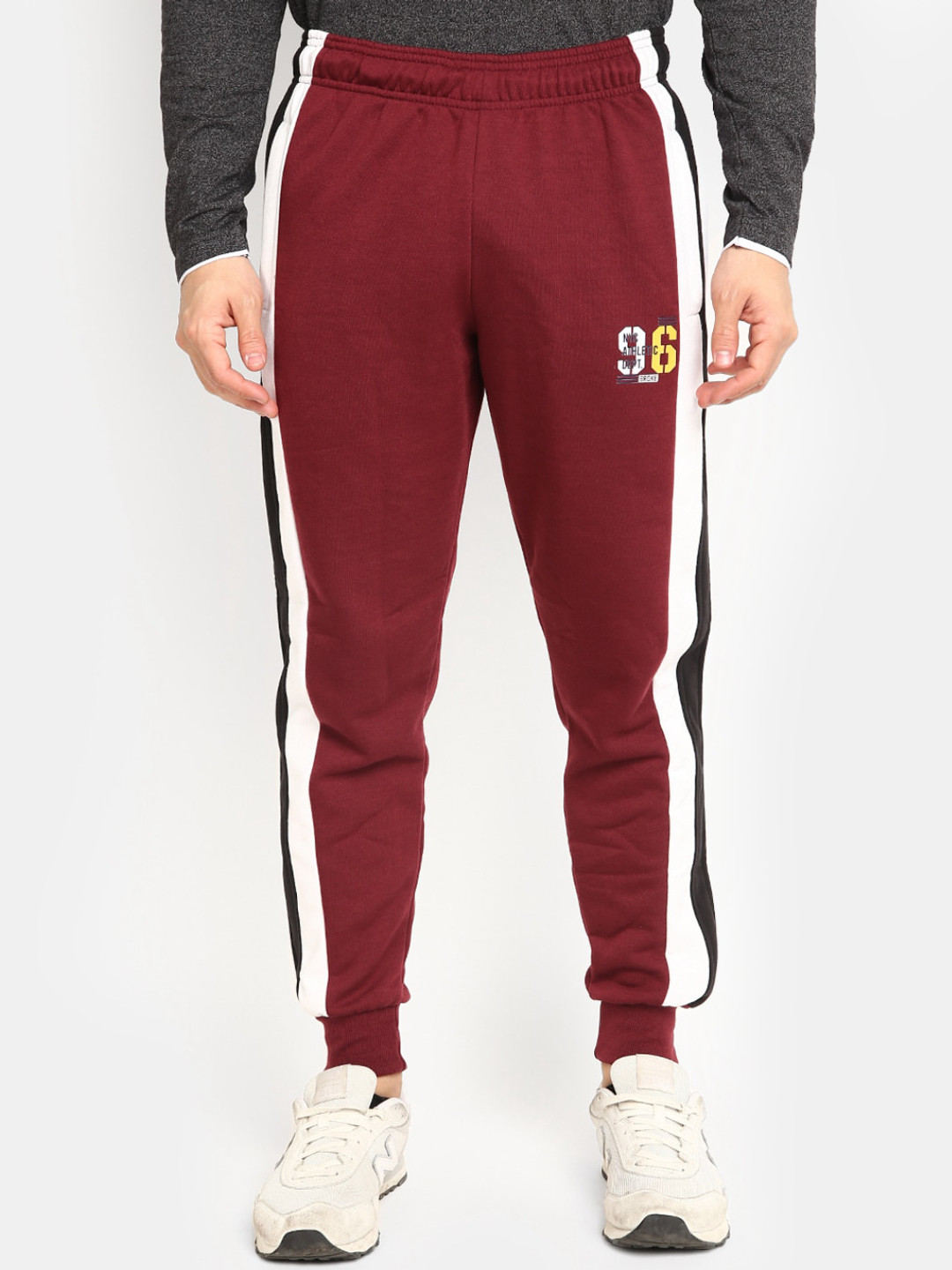 

V-Mart Men Cotton Side Stripped Joggers, Maroon