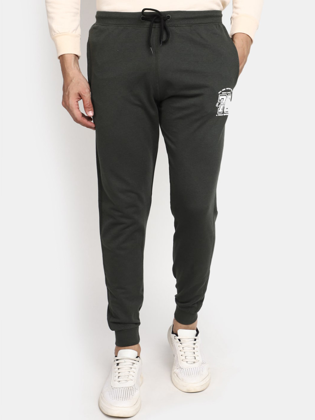 

V-Mart Men Mid-Rise Cotton Joggers, Olive