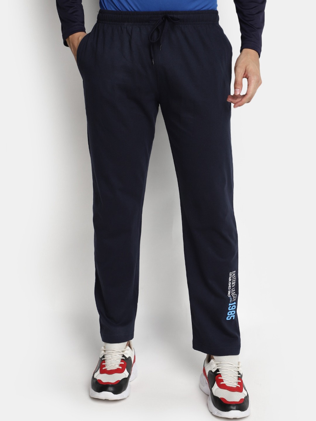

V-Mart Men Mid-Rise Cotton Track Pants, Navy blue