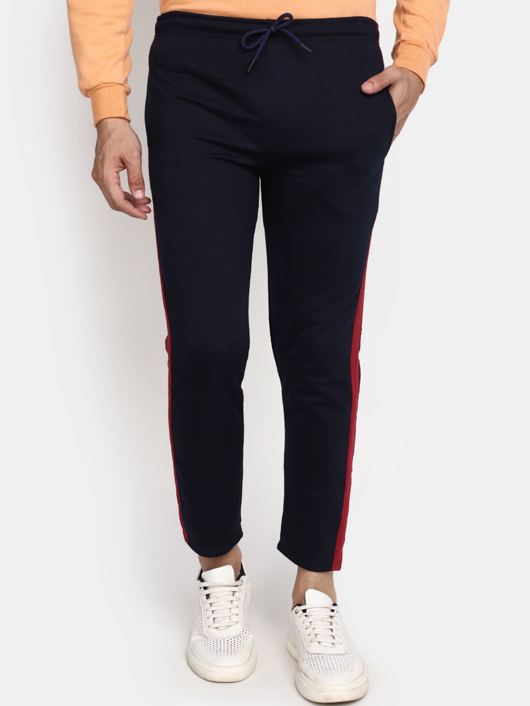 

V-Mart Men Mid-Rise Fleece Track Pants, Navy blue