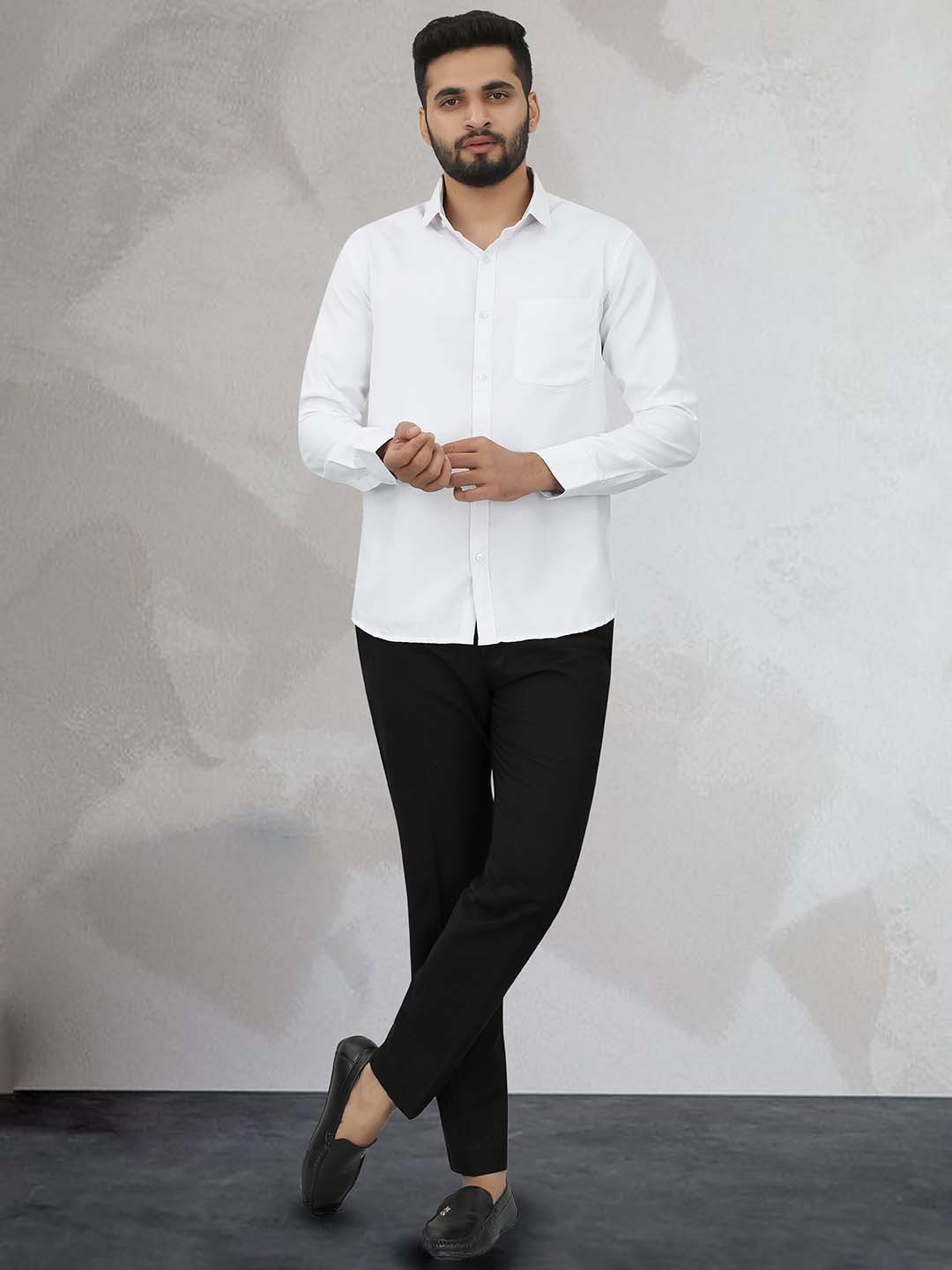 

N N ENTERPRISE Comfort Spread Collar Casual Shirt, White