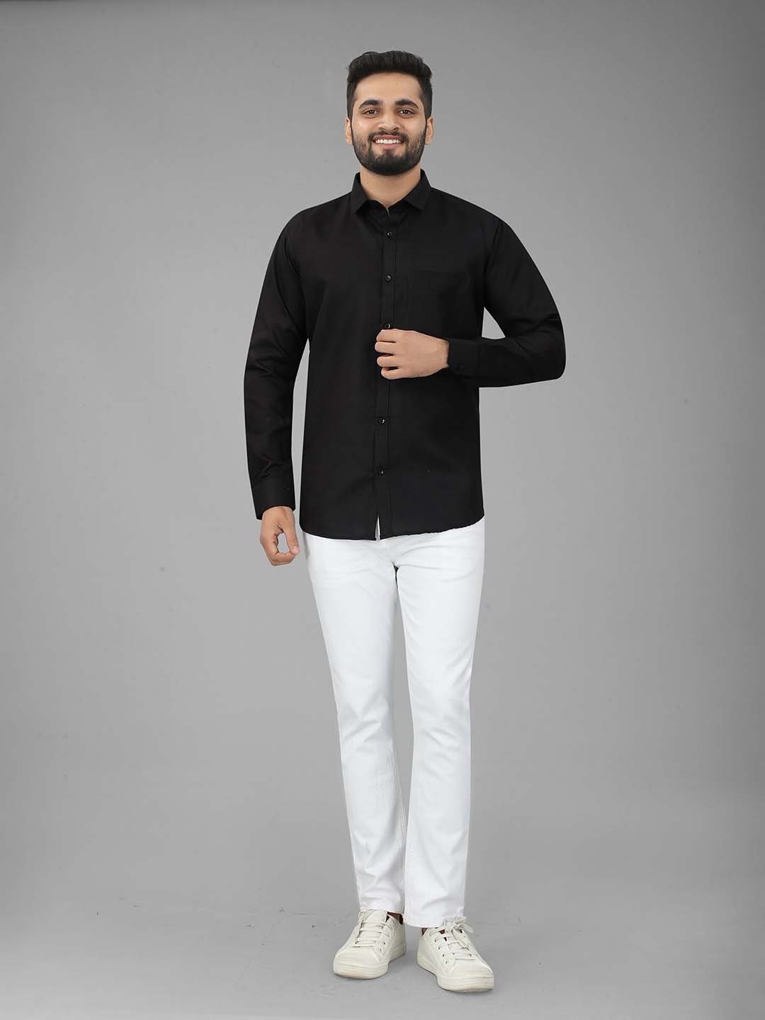 

N N ENTERPRISE Comfort Spread Collar Casual Shirt, Black