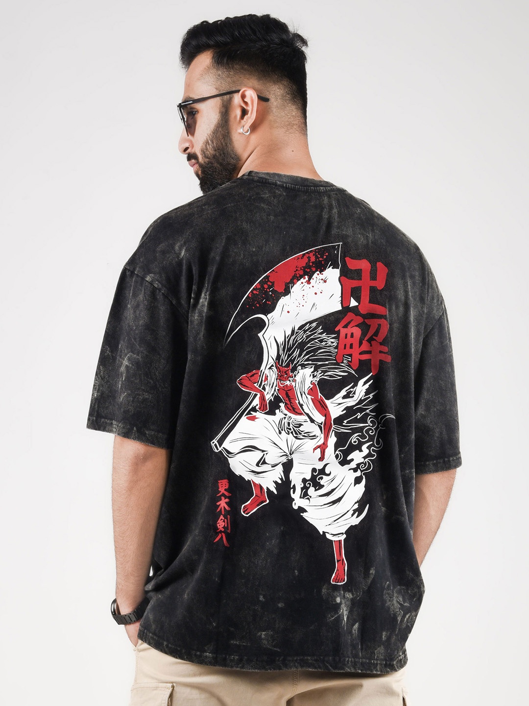 

COMICSENSE Bleach Anime Nozarashi Printed Heavy Gauge Stone Wash Cotton Oversized Tshirt, Charcoal