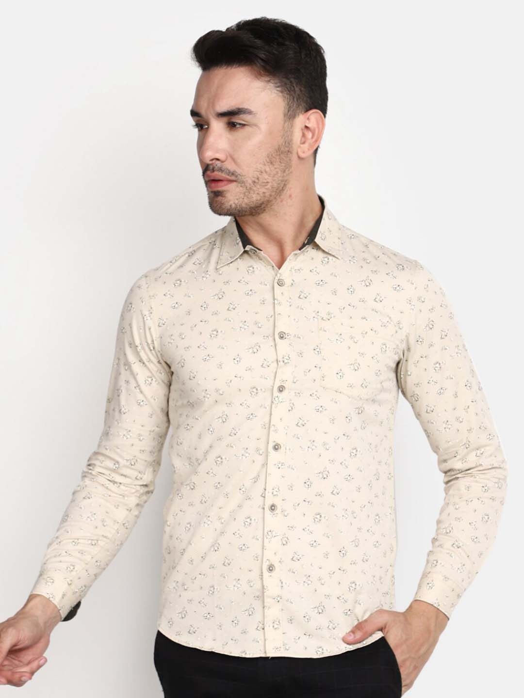 

V-Mart Floral Printed Slim Fit Casual Shirt, Beige