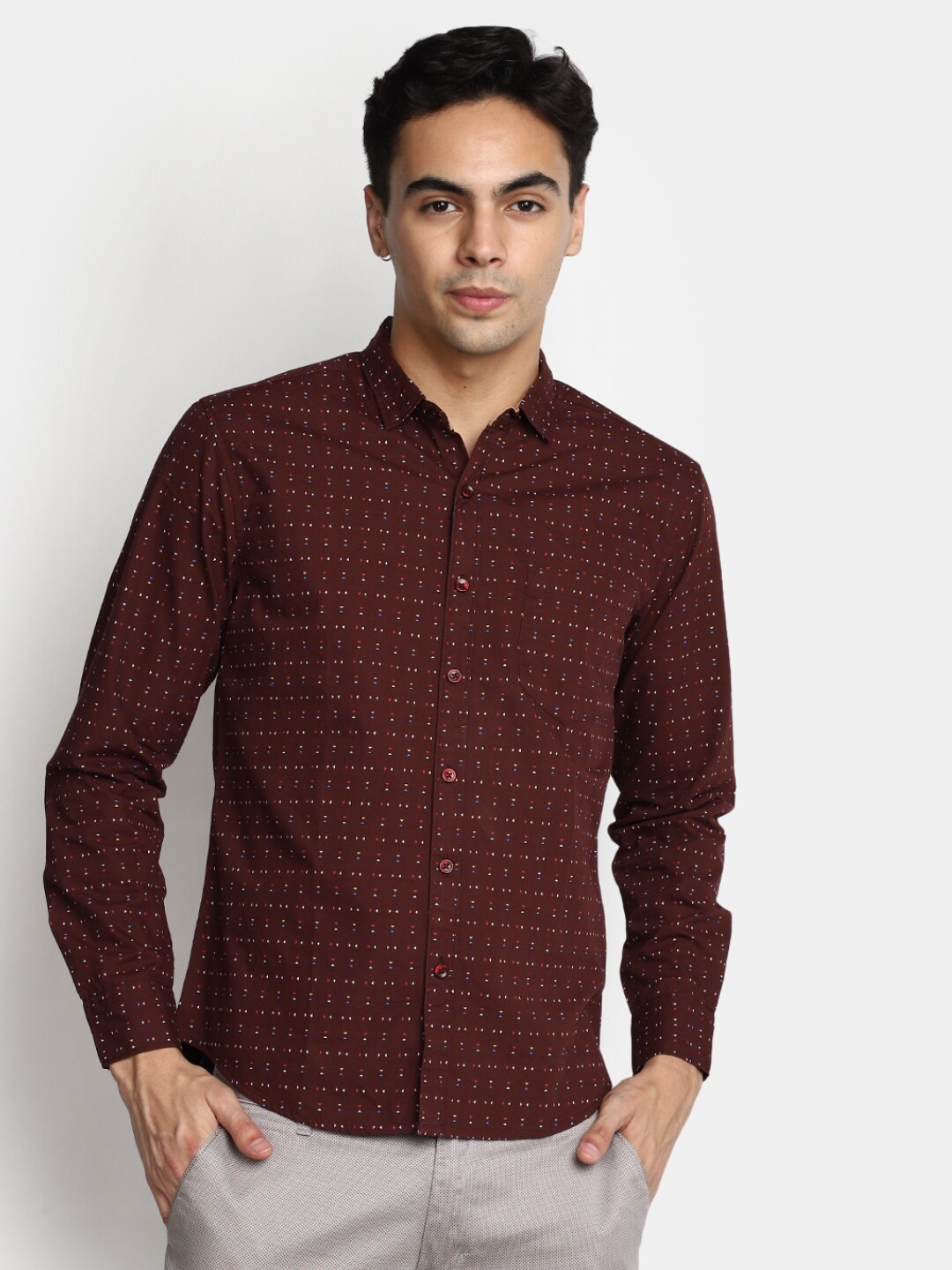 

V-Mart Micro Ditsy Printed Cotton Casual Shirt, Maroon