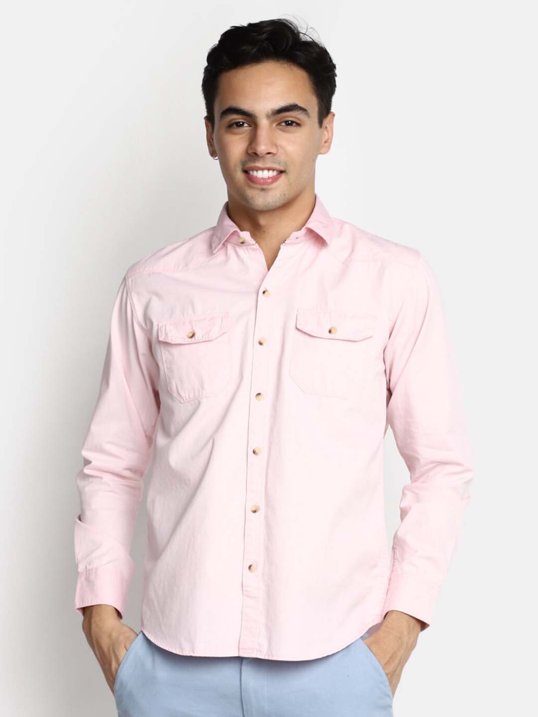 

V-Mart Spread Collar Slim Fit Opaque Cotton Casual Shirt, Pink
