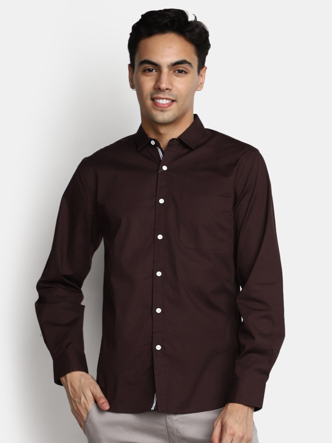 

V-Mart Spread Collar Slim Fit Opaque Cotton Casual Shirt, Maroon