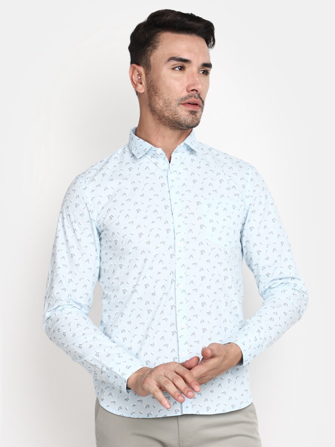 

V-Mart Slim Fit Floral Opaque Printed Casual Shirt, Blue