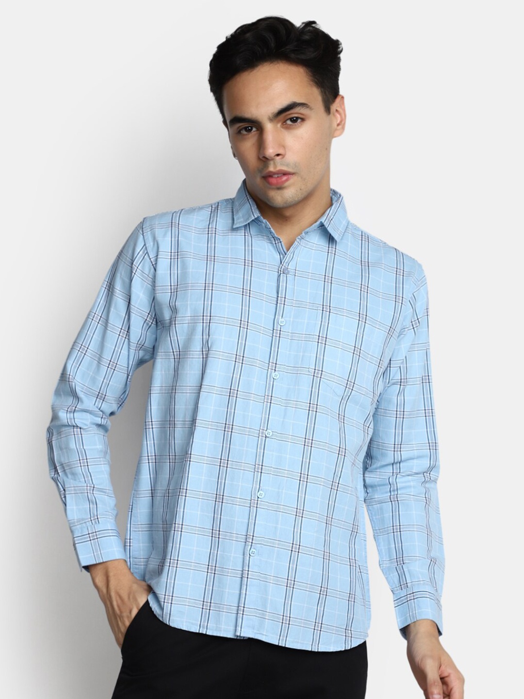 

V-Mart Tartan Checked Cotton Casual Shirt, Blue