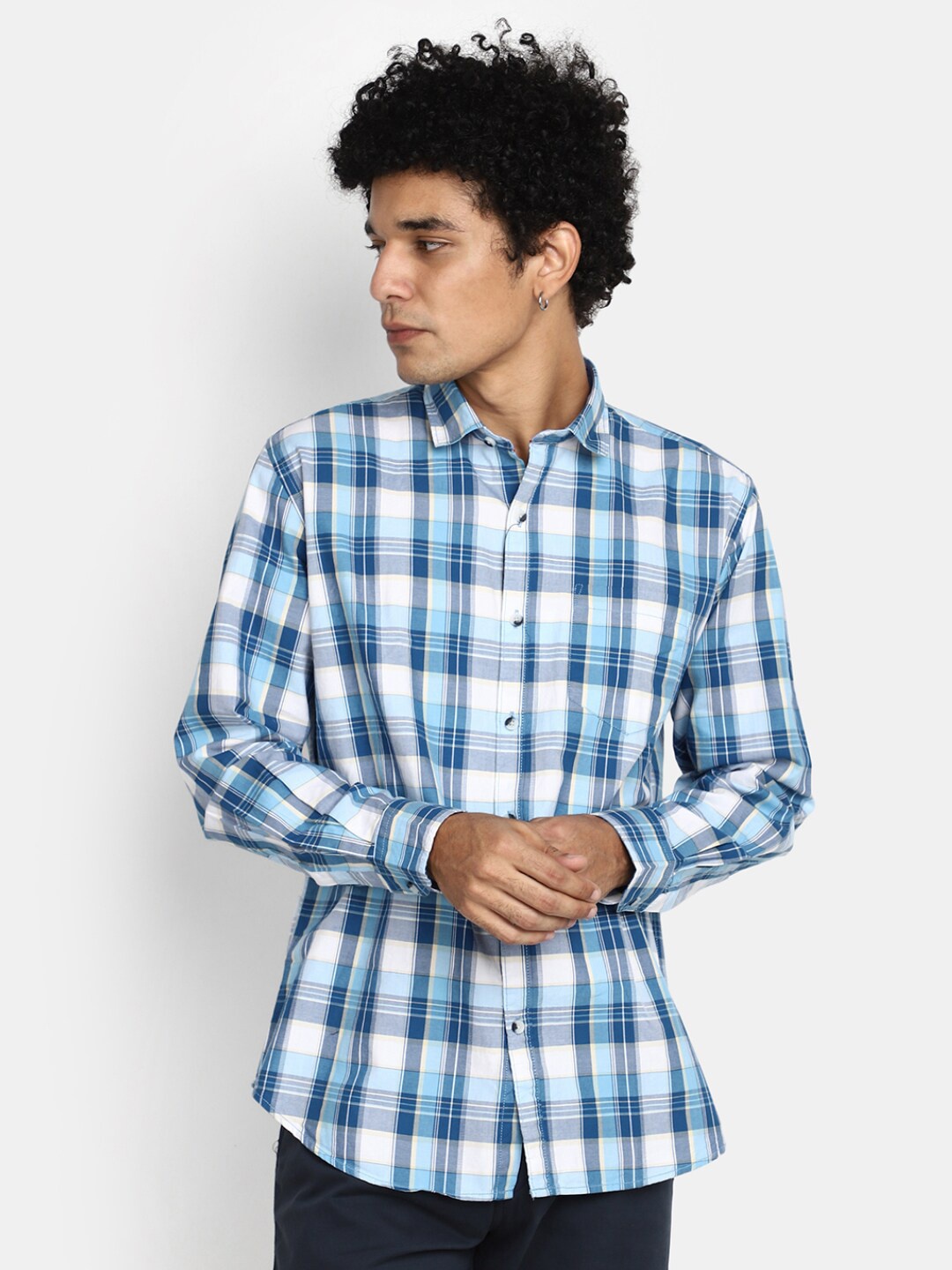 

V-Mart Tartan Checks Cotton Casual Shirt, White