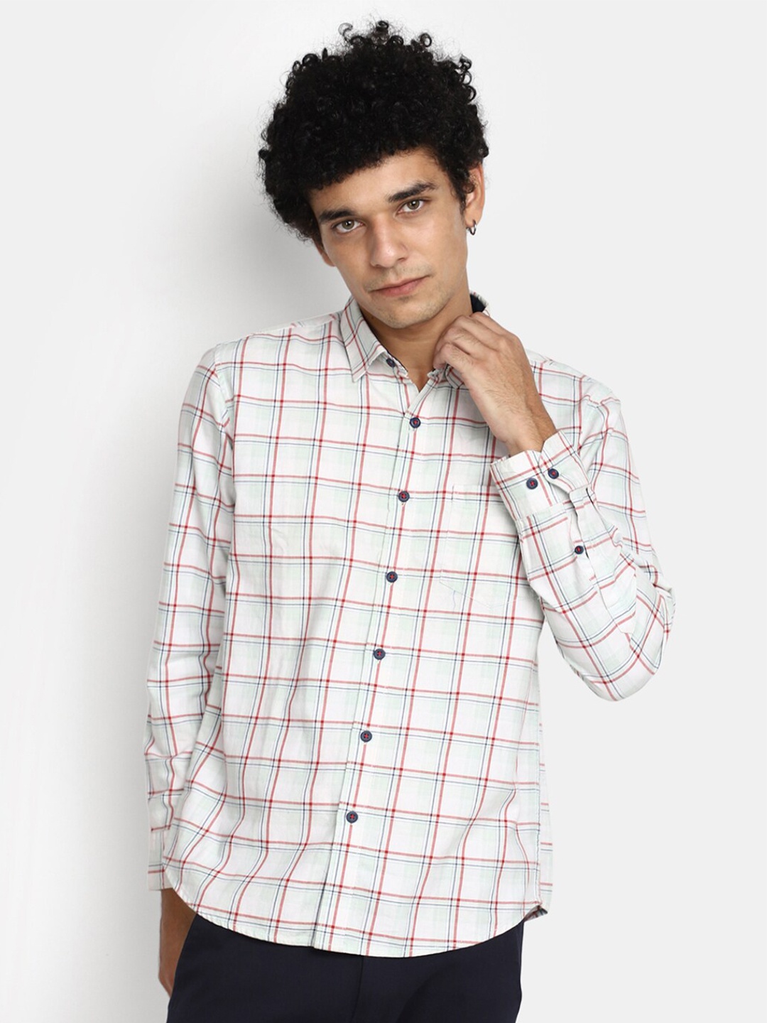 

V-Mart Checked Cotton Casual Shirt, White