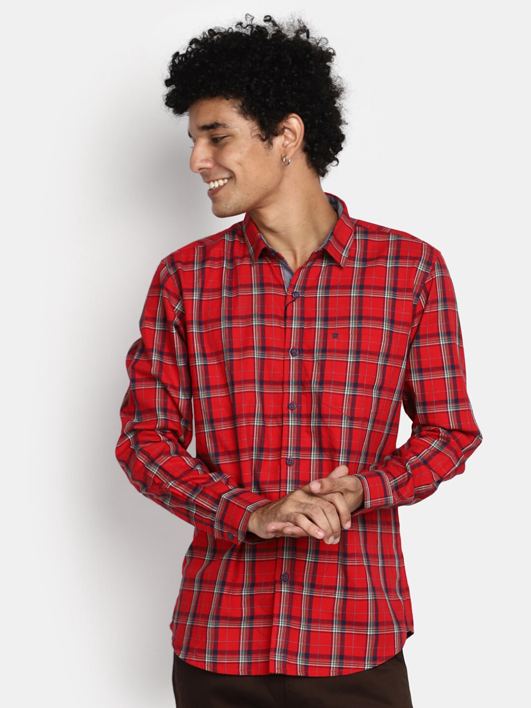 

V-Mart Tartan Checks Cotton Casual Shirt, Red