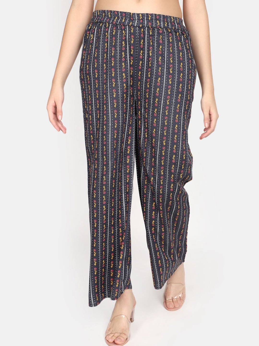 

V-Mart Women Grey Striped Trousers