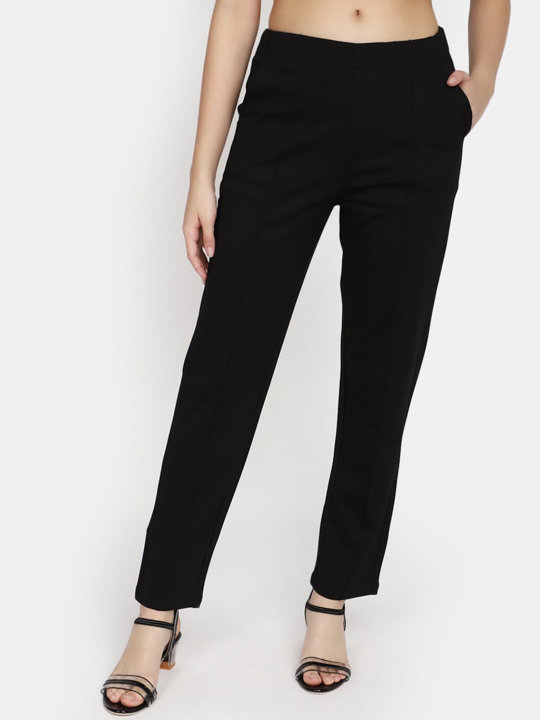 

V-Mart Women Mid Rise Plain Trousers, Black