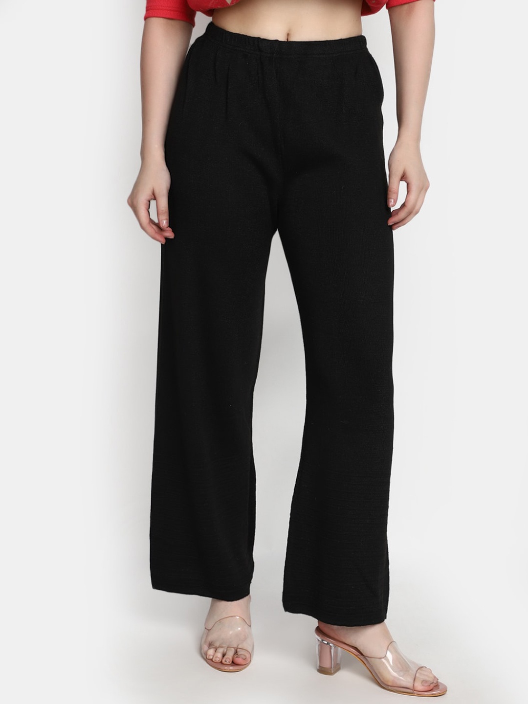 

V-Mart Mid Rise Straight Cotton Palazzo, Black