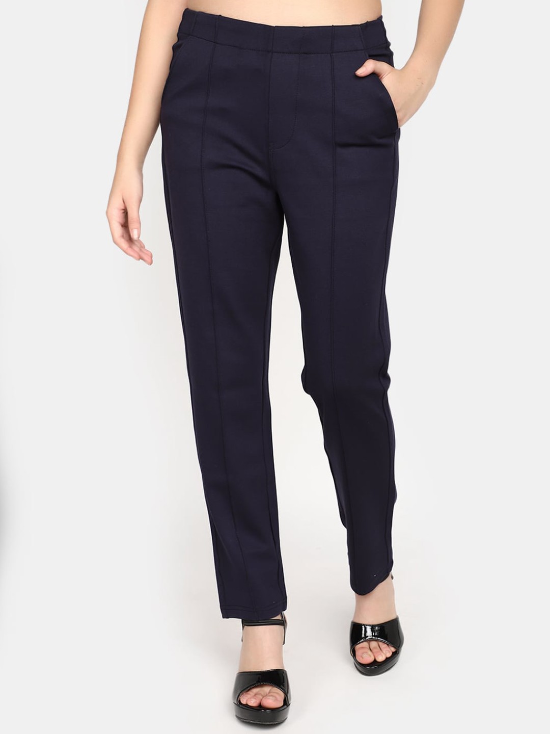 

V-Mart Women Mid Rise Cotton Trousers, Blue