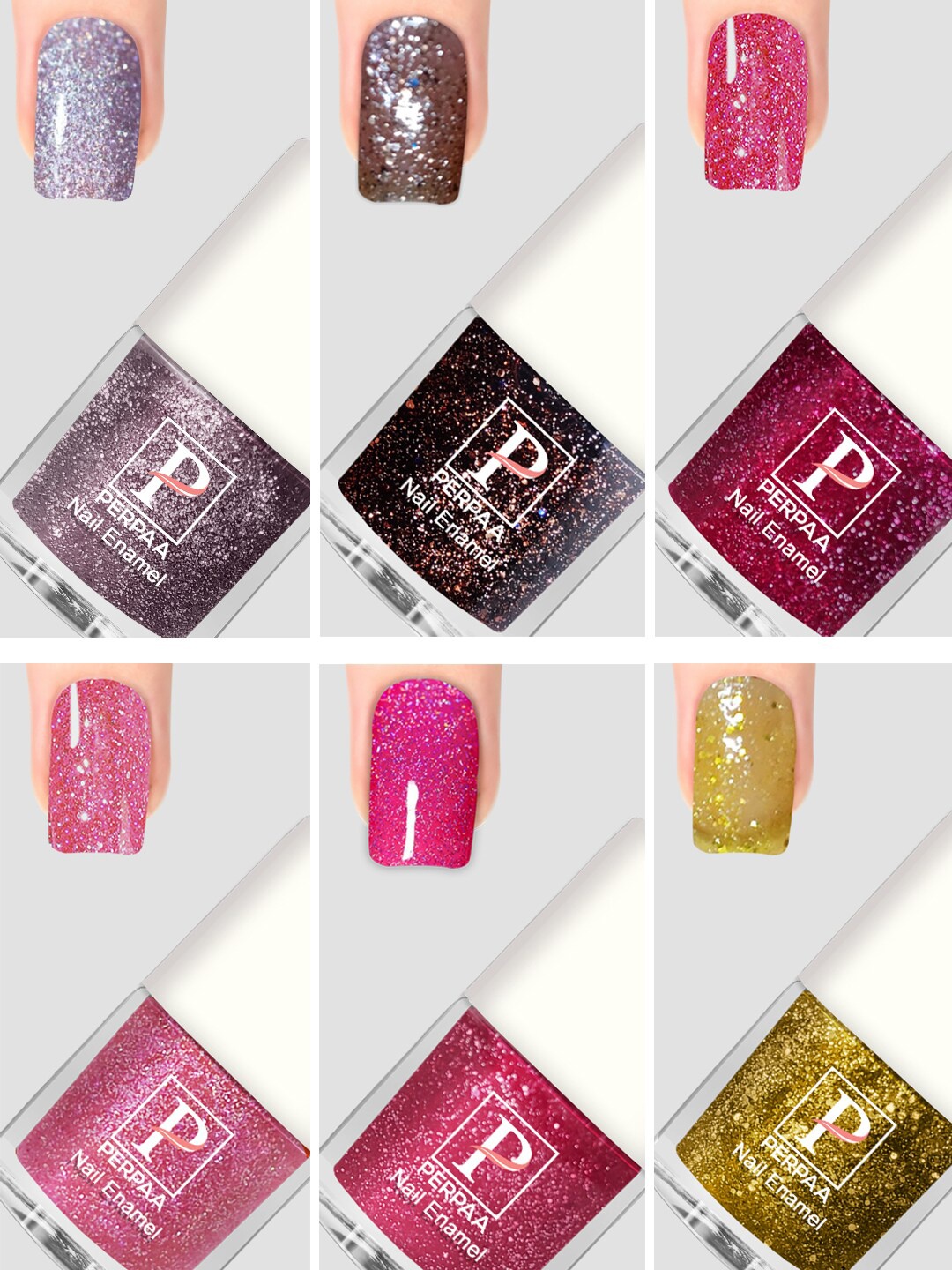 

PERPAA Set Of 6 Glitter Light Flashing Sparkly Gel Nail Polish - 5ml Each, Pink