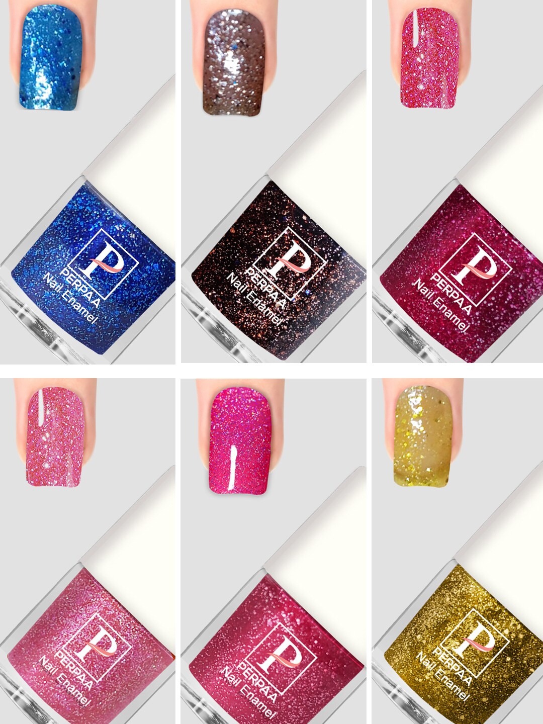 

PERPAA Set Of 6 Glitter Light Flashing Sparkly Gel Nail Polish - 5ml Each, Blue