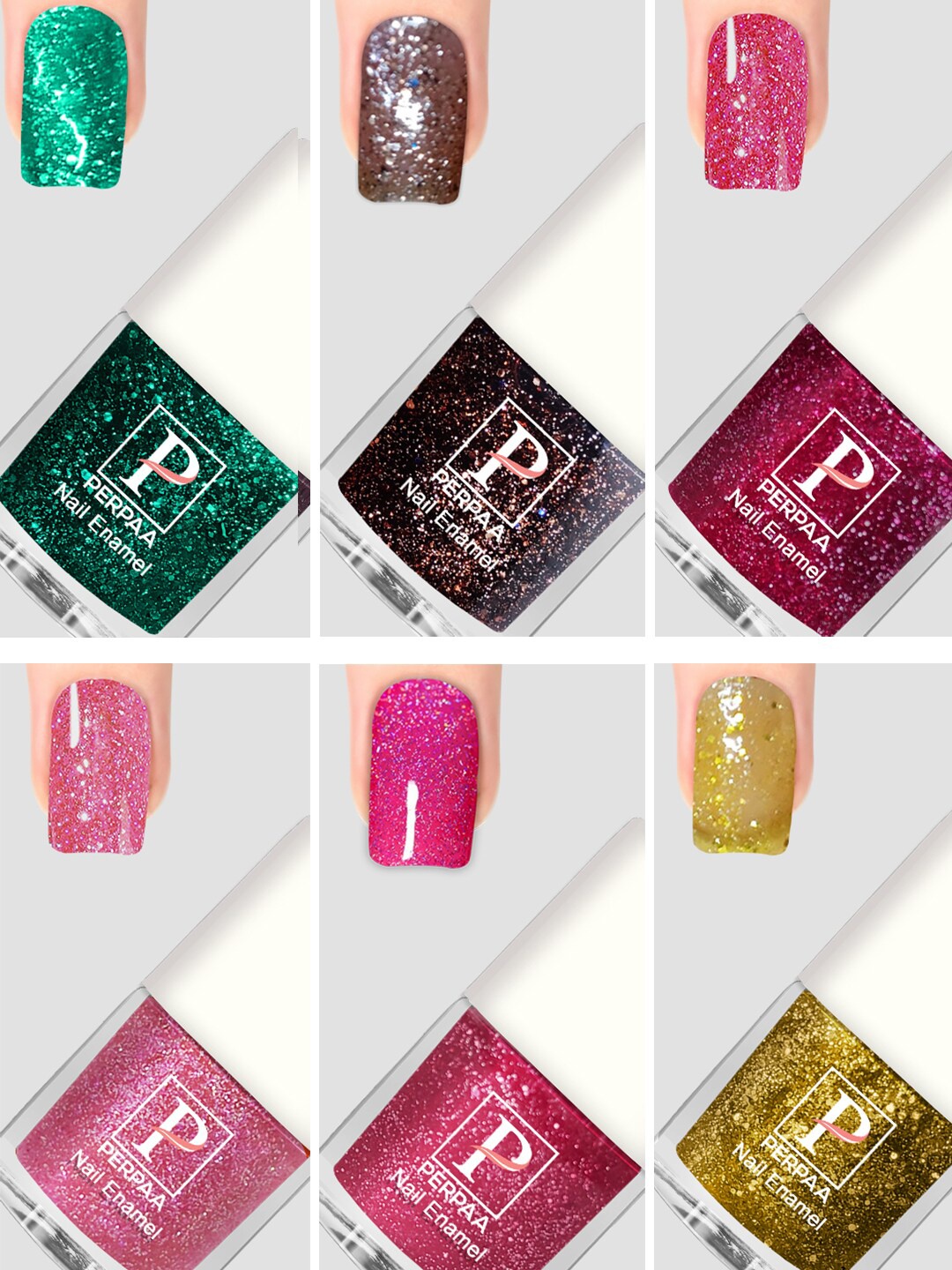 

PERPAA Set Of 6 Glitter Light Flashing Sparkly Gel Nail Polish - 5ml Each, Green