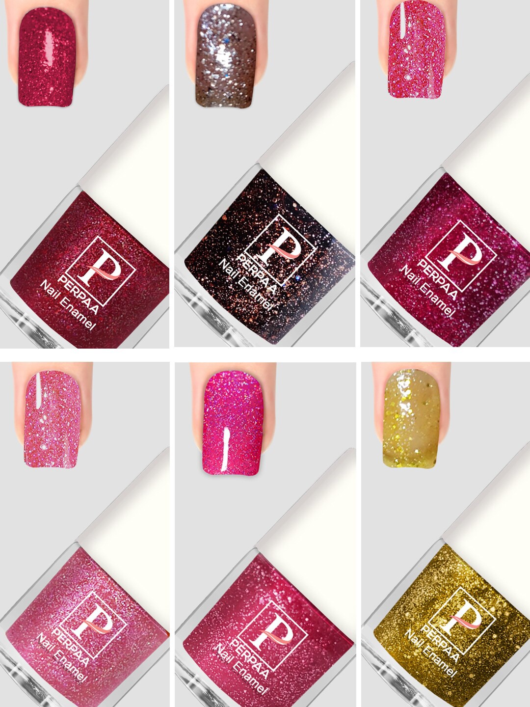 

PERPAA Set Of 6 Glitter Light Flashing Sparkly Gel Nail Polish - 5ml Each, Pink