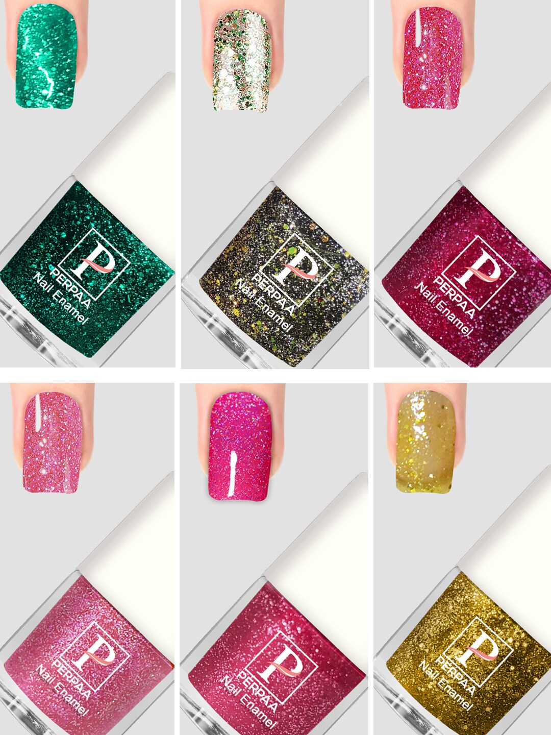 

PERPAA Set Of 6 Glitter Light Flashing Sparkly Gel Nail Polish - 5ml Each, Pink
