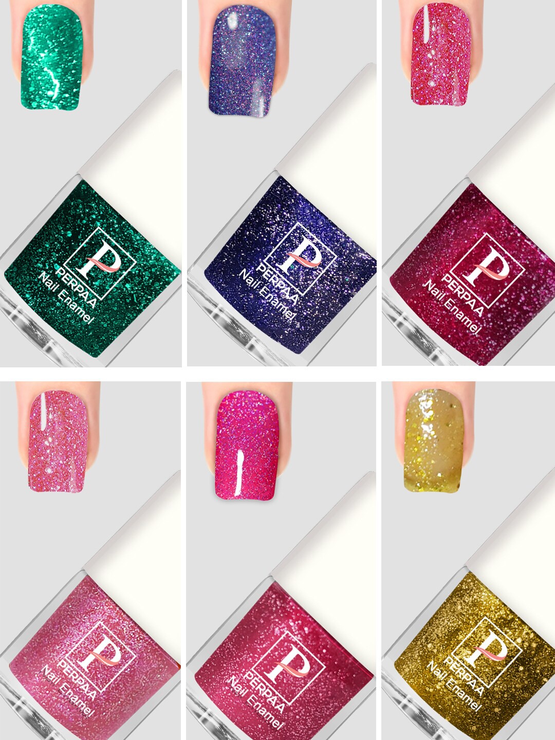 

PERPAA Set Of 6 Glitter Light Flashing Sparkly Gel Nail Polish - 5ml Each, Pink