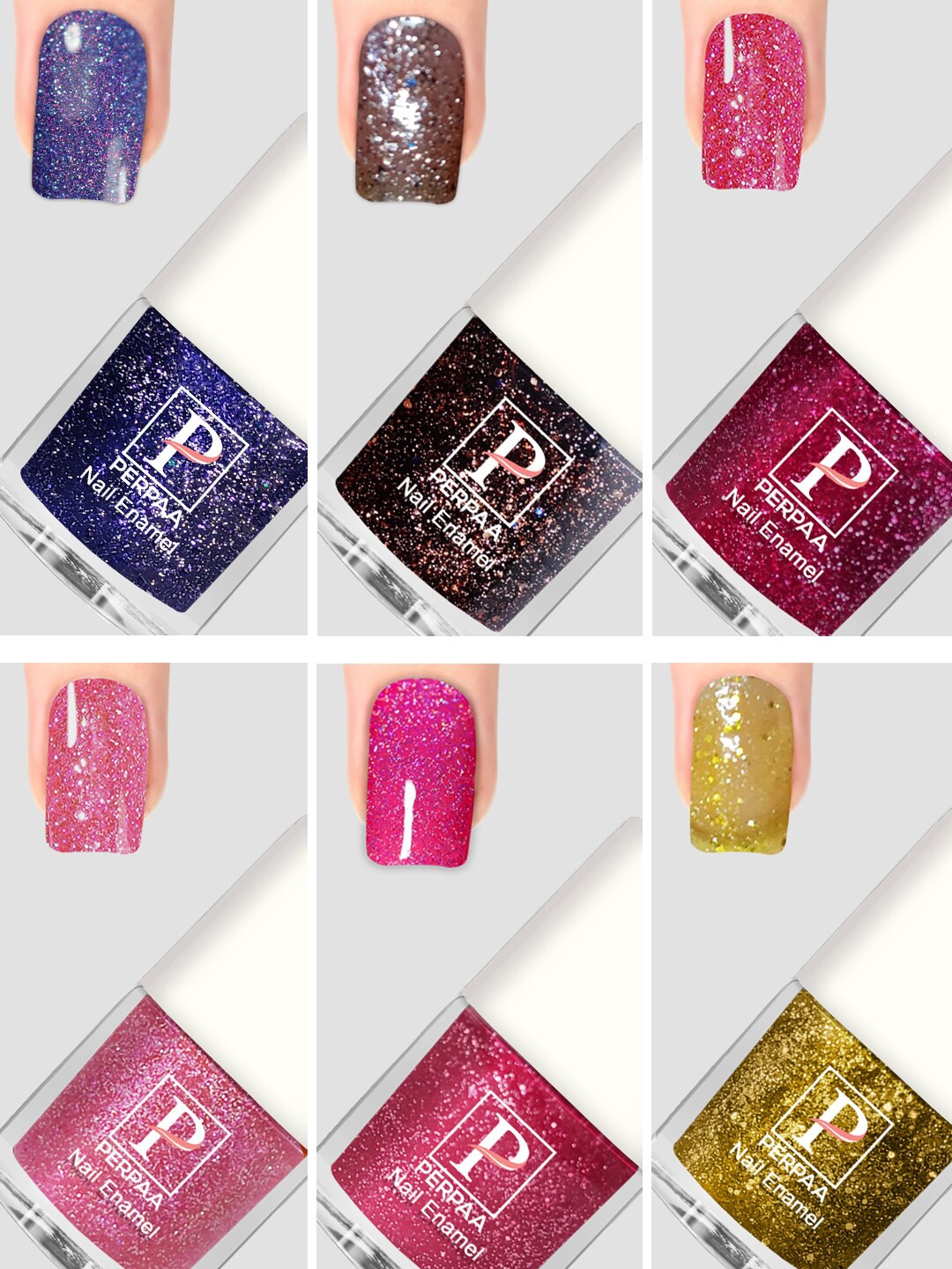 

PERPAA Set Of 6 Glitter Light Flashing Sparkly Gel Nail Polish - 5ml Each, Pink