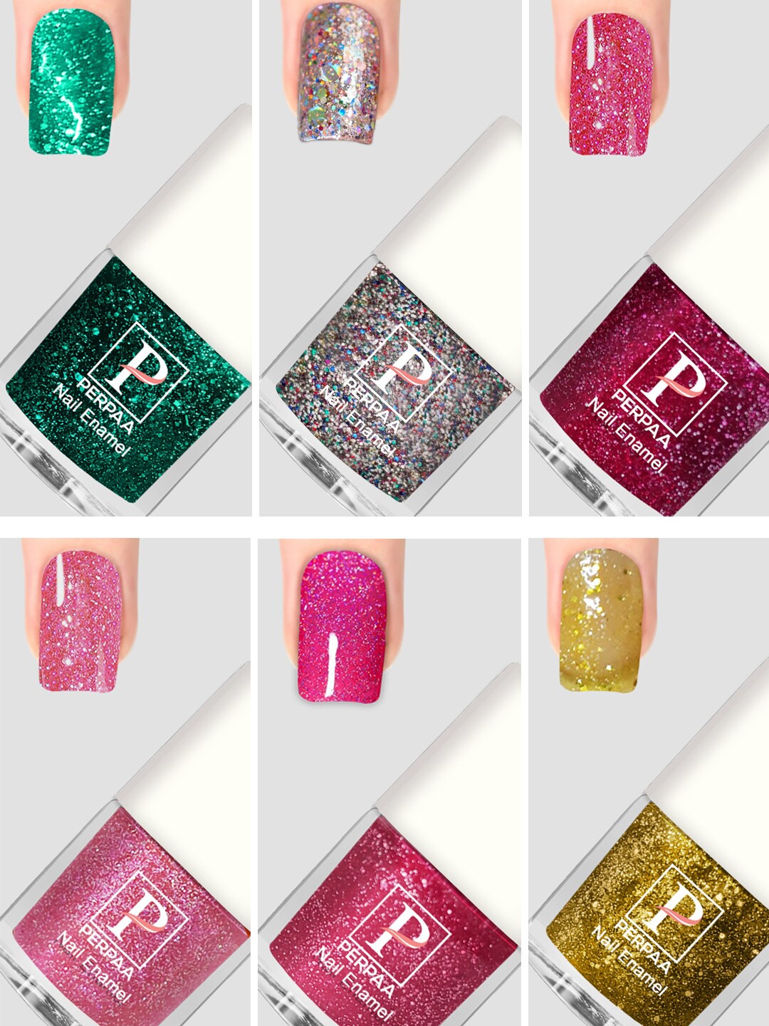 

PERPAA Set Of 6 Glitter Light Flashing Sparkly Gel Nail Polish - 5ml Each, Pink