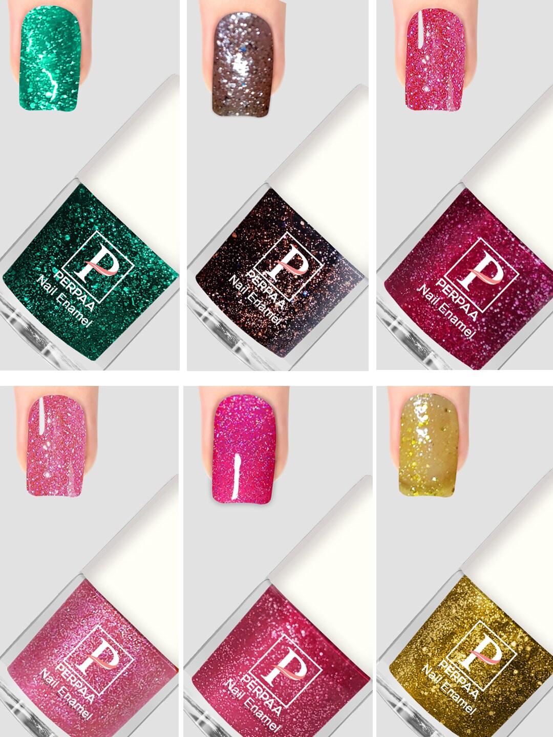 

PERPAA Set Of 6 Glitter Light Flashing Sparkly Gel Nail Polish - 5ml Each, Pink